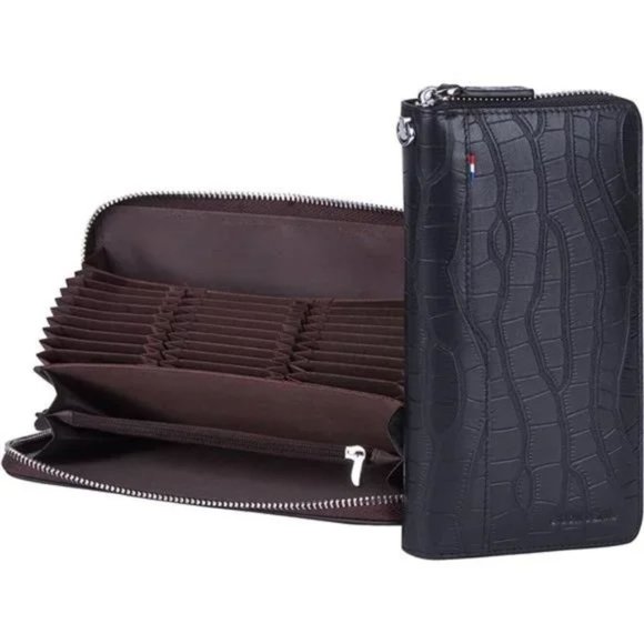 Mens Credit Card Long Wallet Genuine Leather Black - Picture 1 of 7